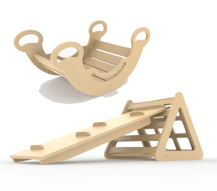 Pikler Triangle + Rocker Arch + Reversible Slide Ramp Combo